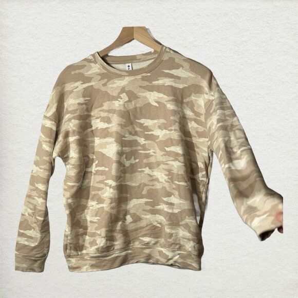 Athleta Oversized Pullover Sweatshirt S Luxe Oatmeal Camo Crewneck Athleisure - Picture 3 of 10